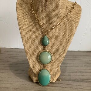 New York & Company Gold Necklace with Green Pendants